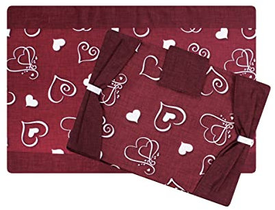 Set Coprifuochi + Copriforno Imbottito Fantasia Cuori Arredo Cucina (Bordeaux)