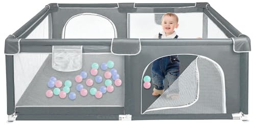 Dunkler Oxford-Stoff Laufstall für Kinder mit Teppich, Barrieren & Spielstall für die Wohnung - 120 x 160 x 66 cm