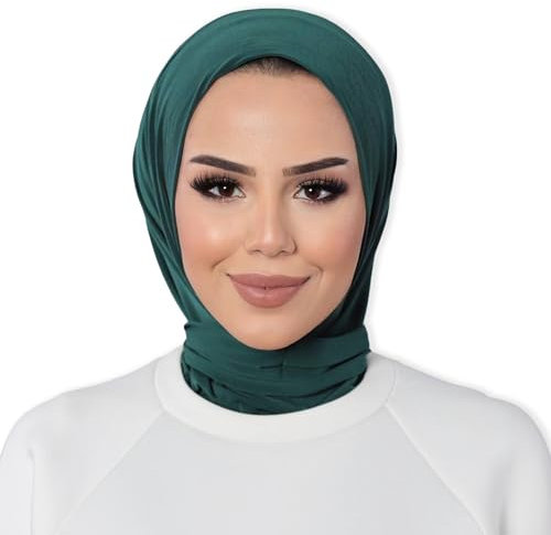 dscarf Hijab Kopftuch Damen muslimisch Stretch Full Cover Islamisch | Fertig aufgenähter Jersey-Turban | Moderne islamische Chiffon Kopftücher Premium Kopftuch (Smaragdgrün)