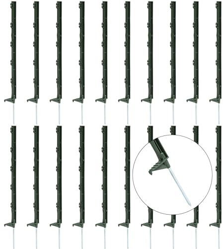 Agrarzone [20x] Eco Kunststoff Weidezaunpfähle 70cm, Einzeltritt, grün - stabiler Fiberglas Weidezaunpfahl - langlebige Kunststoffpfähle 5 Ösen - ideal für Hühnerzaun, Absperrzaun, Garten Zaun Pfahl