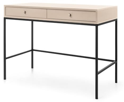 Lomadox Schminktisch Sekretär in beige, Fußgestell schwarz, Griffe goldfarben
