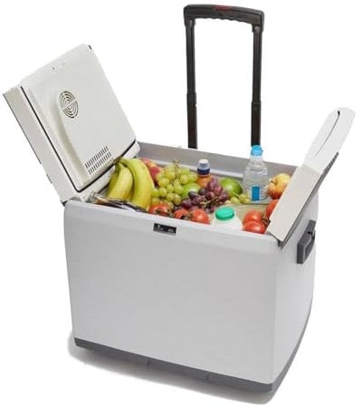 Hi-Gear 45 Litre Cooler with Integrated Handle & Wheels, 12V In Car Socket & 240V Mains Socket, Portable, Spacious, Wheeled, 45L Electric Cool Box, Camping, Travel, Picnics, Festivals, Grey