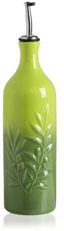 Sweejar Large Ceramic Olive Oil Dispenser Bottle, 24 Oz Relief Opaque Oil Cruet Protects Oil To Reduce Oxidation, Storage Vinegar, Soy Sauce, Coffee Syrup, Liquids, Set of 1 (Gradient Green)