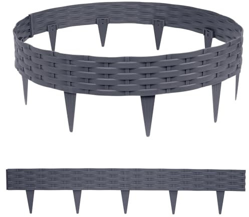 SUBTLETY 25m Bordures de Jardin en Plastique 25 Pièces 100x20cm Imitation Rotin Bordurette de Pelouse Pliables Palissades Flexibles Résistantes aux Intempéries Clôtures pour Plates-Bande (Gris)