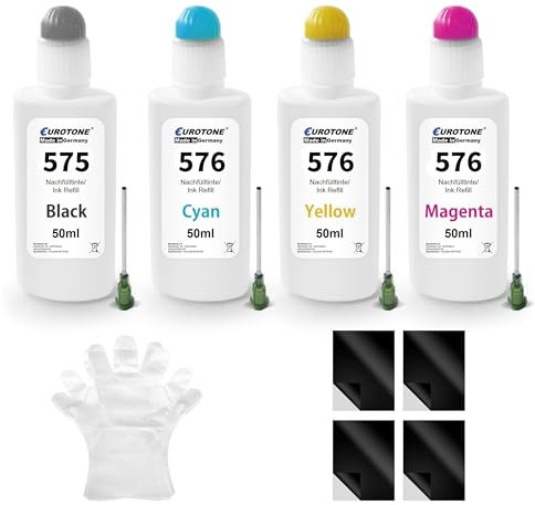 Eurotone Refillset PG-575XL CL-576XL Nachfülltintenset Kompatibel für Canon PIXMA TS3550i TS3551i TR4750i TR4751i (575 XL Schwarz, 576 XL Farbe)