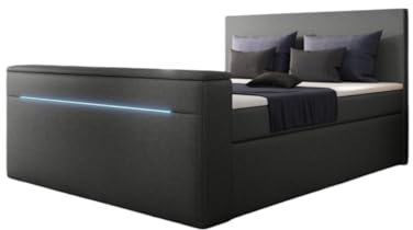 Boxspringbett Simple 200x200 Doppelbett Polsterbett Bett mit TV Lift und LED | Bezug: Stoff | Farbe: Grau | Härtegrad: H2 (bis 70kg)
