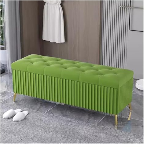 WIGSELBL Samt-Aufbewahrungsbank, gepolstert, getuftet, Ottomane, extra lange Aufbewahrungsbank mit goldenen Beinen, gepolsterte Sitzbank für Wohnzimmer (Farbe: Grün-1, Größe: 120 cm)