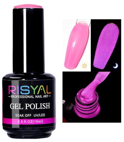 Glow in the Dark Gel Nail Polish, Pink Jelly Nude Neon Nail Gel Polish Soak off UV/LED Long-lasting Glow Purple Effect Nail Gel for Holiday Party Nails, DIY Nail Art (15ml/0.5fl.oz)