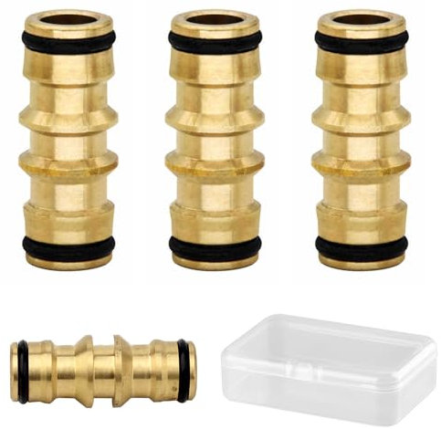 Messing Schlauchverbinder,4 Stück 1/2 zoll Doppelstecker Gartenschlauch Verbindungen Doppelstecker Schlauchverbinder Verlängerungen Gardena Kupplung Verbindungsteil für Garten und Haus Wasserhahn