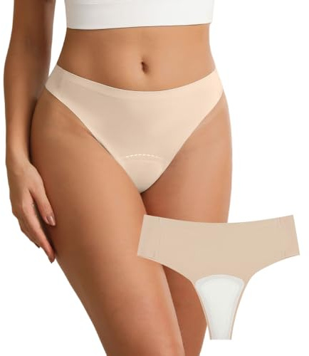 Kedixiest Nahtloser Tanga für Damen, ohne Kamelzehe, unsichtbar, Sport-Tanga, atmungsaktive Unterwäsche, Beige, L