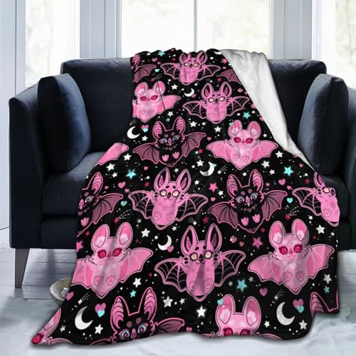 Yomko Pink Bat Überziehdecken, als Geschenk für Herren, Damen, Kinder | Weiche Fleecedecke für Halloween, Party, Couch, Sofa, Bett, Dekoration