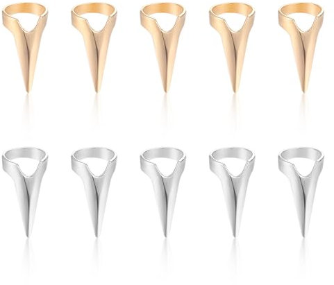 Giantree Halloween Kostüm Krallen Gefälschte Nägel, 10 Stück Halloween Finger Krallen Ringe, Fake Nails Fingernagelklauenring Punk Frauen Cosplay Drama Tanzshow Krallen(Gold+Silber)