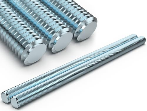 2 Pièces Tige Filetée M12 Galvanisé Tige Filetée en Acier au Carbone Tige Filetée Goujon Ancrage Tige Filetée avec Filetage Métrique Complet, Classe de Résistance 4.8, DIN 975 Tige Metal (Argent)