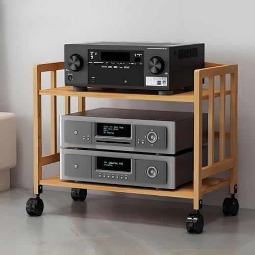 Audio Rack Hifi Regal, Hifi Ständer Av Regal Mit Universalrad, 2/3 Etagen Stereo-Komponenten-Rack/Schrank, Hifi-Audio-Rack-Schrank Für Zuhause, Großer Audio- Und Video-Medienständer(Beige,Small-50*38*
