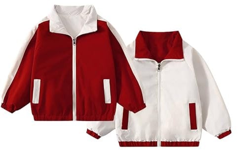 biJerou Bücher 2024 Design Sinn für reversible Jacke Mantel Kinder Bluse (Red, 7-8 Years)