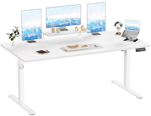 TRIUMPHKEY Scrivania Regolabile con Ripiani per Monitor,200x80cm Scrivania Regolabile in Altezza,Scrivania Elettrica Gaming, Scrivania per Computer,Tavolo da Studio per Ufficio (Bianco)