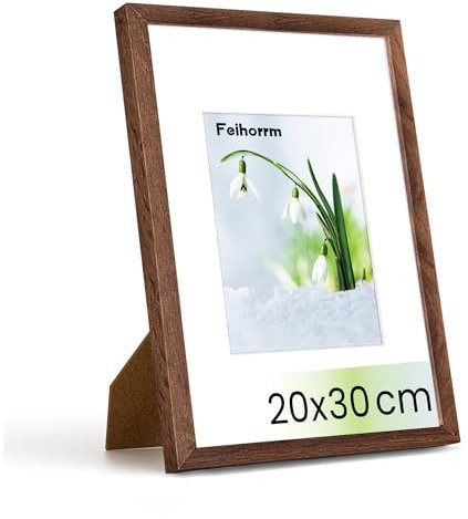 Feihorrm Bilderrahmen, Fotorahmen aus Eiche, Mit gehärtetem Glas, Für 20x30 cm-Fotos ohne Passepartout oder 12x17 cm-Fotos mit Passepartout, Fotorahmen aus Massivholz (Dunkel Braun, 20x30 cm/ 1x)