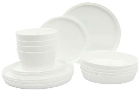 Gibson Home Modern Opal (servicio para 4) Juego de vajilla ligera de 16 piezas de vidrio resistente a las astillas, platos dobles y cuencos