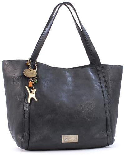 Catwalk Collection Handbags - Damen Leder Shopper Tote Bag - Schultertasche Groß - Arbeitstasche für Notizbuch A4 - Hazel - Schwarz
