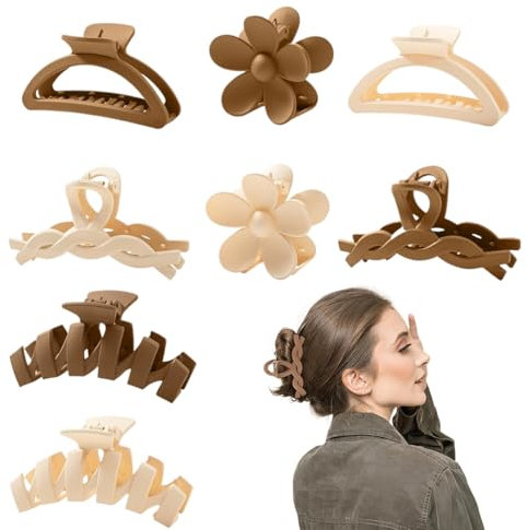 8 Piezas Pinzas de Pelo Flor para Cabello Grueso, Multi-Estilo Antideslizante Accesorios, Clips de Color Neutro y Varios Diseños