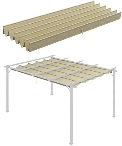 Outsunny Tetto per Gazebo Pergola con 10 Fori di Drenaggio, Telo di Ricambio per Gazebo in Poliestere Traspirante, Solo Copertura, 350x260 cm, per Pergola da Giardino 4x3 m, Beige