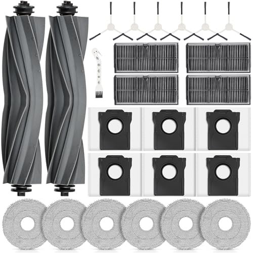 25 Accessoires pour DREAME L10s Pro Ultra Heat / L10s Ultra Gen 2 / X30 Ultra/MOVA E30 Ultra Robot Aspirateur. 2 Brosse Principale, 4 Filtres, 6 Chiffons, 6 Sacs à Poussière, 6 Brosses latérales