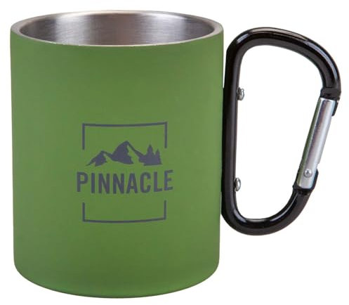 VFM e-Store - Carabiner Handle Mug Classic Style Rubberised Handle Finish - Camping, Travel Holiday Accessories for Summer - 11cm X 9cm Green X 1