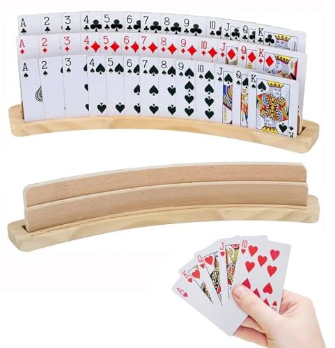 Bocguy 3-Stöckiger Spielkartenhalter Holz, 2er-Satz Weichboden Freisprech Kartenhalter(Schutz des Tisches), Kartenhalter Spielkarten für Kinder Senioren, Erwachsen, Behinderte
