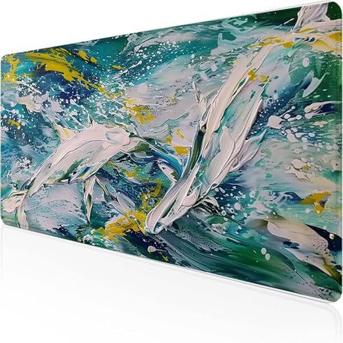 Vie Marine Tapis de Souris 1200 x 600 mm Tapis Souris Bleu Mouse Pad avec Coutures sur Les Bords Antidérapant Étanche Caoutchouc Base Desk Mat pour la Maison et Accessoires de Jeu, Cadeaux Hommes W-5