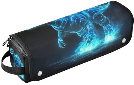 2 in 1 Hair Tools Organizer with Heat Resistant Mat Carrying Case Flat Curling Iron Waterproof Organizer for Flat Iron Hot Tools and Haircare Accessories, Blue Dinosaur