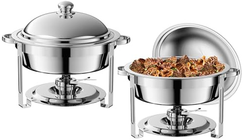 Stövchen & Speisewärmer 2 Pack Runde Chafing Geschirr Buffet Set,Edelstahl 6L Runde Buffet Server und Wärmer,Dicke Ständer Catering Chafe mit Spiegelbeckungen, Lebensmittelwärmer für Party,Picknick