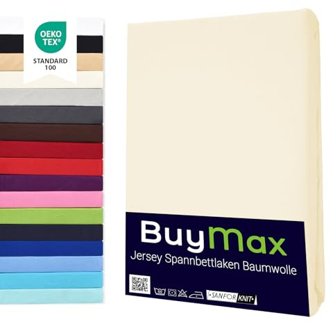 Buymax® Spannbettlaken 60x120cm Doppelpack 100% Baumwolle Kinderbett Spannbetttuch Baby Bettlaken Jersey, Matratzenhöhe bis 15 cm, Farbe Beige