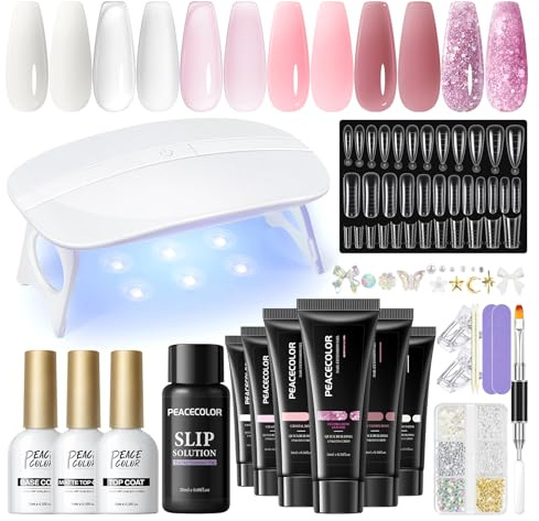 PEACECOLOR Kit Unghie Gel Completo Gel 6 Colori Lampada e Strumenti UV/LED