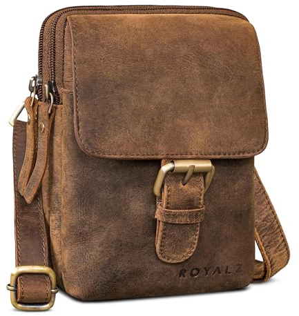 ROYALZ Dalton 3-in-1 kleine Umhängetasche Herren Echtleder - als Gürteltasche Schultertasche oder Handytasche - Multifunktionale Mini Tasche Leder für Männer;Farbe:Nevada braun