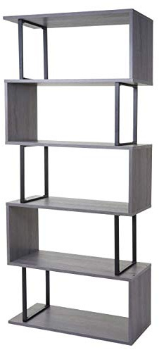 Berlinlodge Bücherregal HxBxT 183x80x30cm Standregal Wohnregal 3D-Struktur 5 Ebenen 80 cm breit Grau Metall Schwarz freistehend Deko Wohnzimmer Schlafzimmer modern stehend 6 Ebenen 80 cm breit