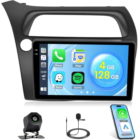 4G+128G Android 15 Schermo Autoradio per Honda Civic VIII 2006-2011 CarPlay Android Auto Roinvou, 9 Pollici Incell Touchscreen Stereo Auto GPS Bluetooth EQ WIFI RDS FM SWC Telecamera