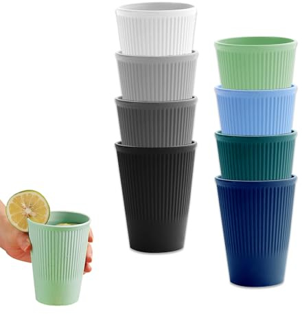 8 Stück Kunststoffbecher Mehrweg Set, 0.35 L Trinkbecher Plastik, Bunt Becher Kinder, Tassen Set Hartplastik für Kaffee, Garten & Picknick (8 Farben)