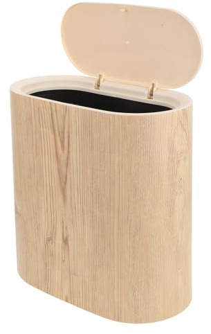 BESPORTBLE Poubelle Étroite avec Couvercle en Bambou Grosse Capacité Design Compact Cuisine Salle de Bain Bureau et Salon Corbeille à Déchets Hygiénique pour Espaces Réduits Poubelle