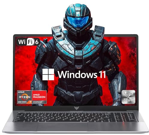 KAIGERR Nuovo laptop da gioco, laptop 2026 con AMD Ryzen 7 7735HS (8C/16T, fino a 4,75 GHz), computer portatile SSD DDR5 da 512 GB NVMe da 16 GB, fino a 4 TB, display FHD da 16,1 pollici, WiFi 6, KB
