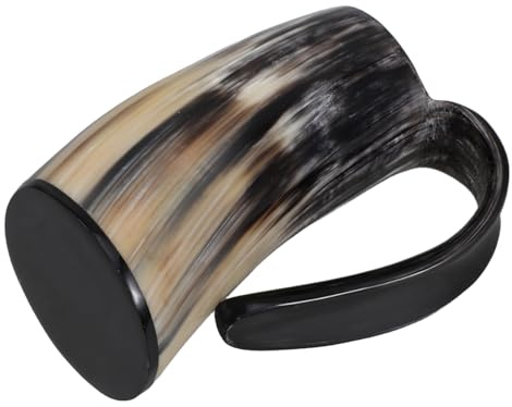 DIYEAH Chope à Bière de Corne de Viking 200 Ml, Verre Nordique Petit Modèle en Corne Polie, Mug à Thème Viking pour Fêtes et Bar à Domicile, Gobelet Original pour Dégustation