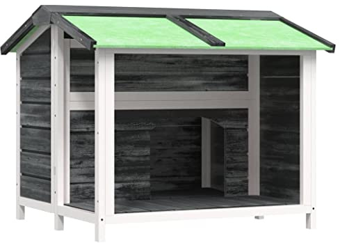 GeenYuu Hundehütte Grau aus massivem Kiefernholz 96x87x80,5 cm mit wasserfestem Dach großer Eingang für Garten Outdoor Schutz und Sicherheit ideal für Hunde Welpen und Haustiere