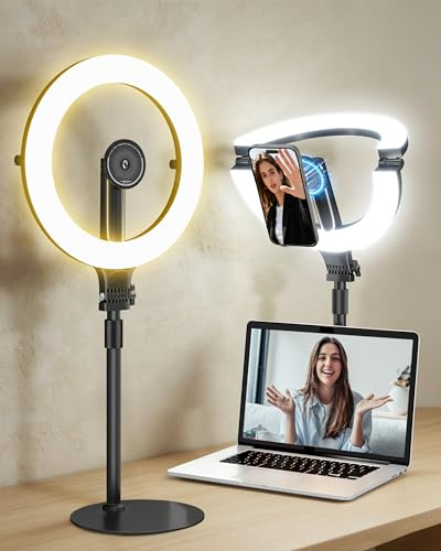 NiceVeedi 10 Ring Light for Video Recording, 5000mAh Foldable Desktop Selfie Ring Light with Stand & Magnetic Phone Holder, Video Conference Halo Light for Live Streaming/Zoom Meeting/YouTube/TikTok