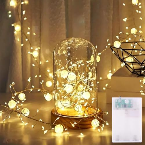 Mavouri Feuerwerk Kristallkugel Lichterkette mit Timer, 3M 100 LED Kupferdraht Kristallkugel Feuerwerkslichterkette mit Timer, Feuerwerk Kristallkugeln Lichterkette Batterie für Hochzeit, Weihnachten