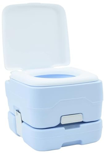 Toilette de camping portable 10 l, WC de camping mobile pour camping-car, caravane, extérieur, toilette de camping, bleu et blanc, 41,5 x 36,5 x 30 cm