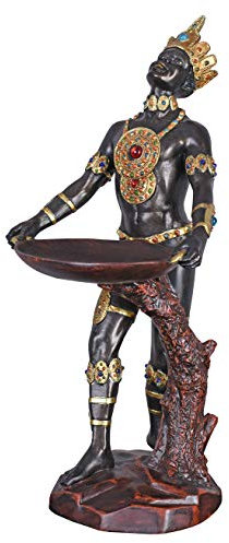 unbekannt Exotische Skulptur im Kolonialstil schwarzer Diener mit Schale Tablett Figur Polystein IS031 Palazzo Exklusiv
