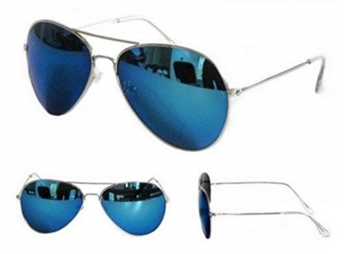 ATM PURECITY© - Lunettes de Soleil Aviateur Pilote FBI - Monture Métal Argenté Verres Miroir Bleu - Homme Femme Tendance