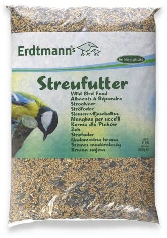 Erdtmanns Streufutter für Wildvögel 5 kg – Futtermischung mit Sonnenblumenkernen, Hirse & Getreide – energiereiches Vogelfutter für Ganzjahresfütterung – für Garten, Balkon & Futterhaus
