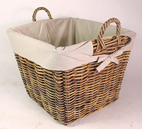 Rattan Kaminkorb, Holzkorb inkl. Leinenfutter, Gr. 50 x 50 cm H 40/48 cm, Fb. Koobo Brown