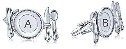 Personnaliser Cadeau Unique Culinaire Gourmet Cuisine Foodie Gravable Restaurant Propriétaire Chef Plaqué Couteau Fourchette Boutons De Manchettes Pour Homme .925 Argent Sterling Gravé Personnalisé