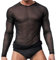 sandbank Men's Sexy Underwear T-Shirt Long Sleeve Mesh Sheer Top Undershirt Nightwear (M, Black)